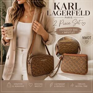 Karl Lagerfeld Paris Monogram Crossbody Bag w Wristlet NWOT